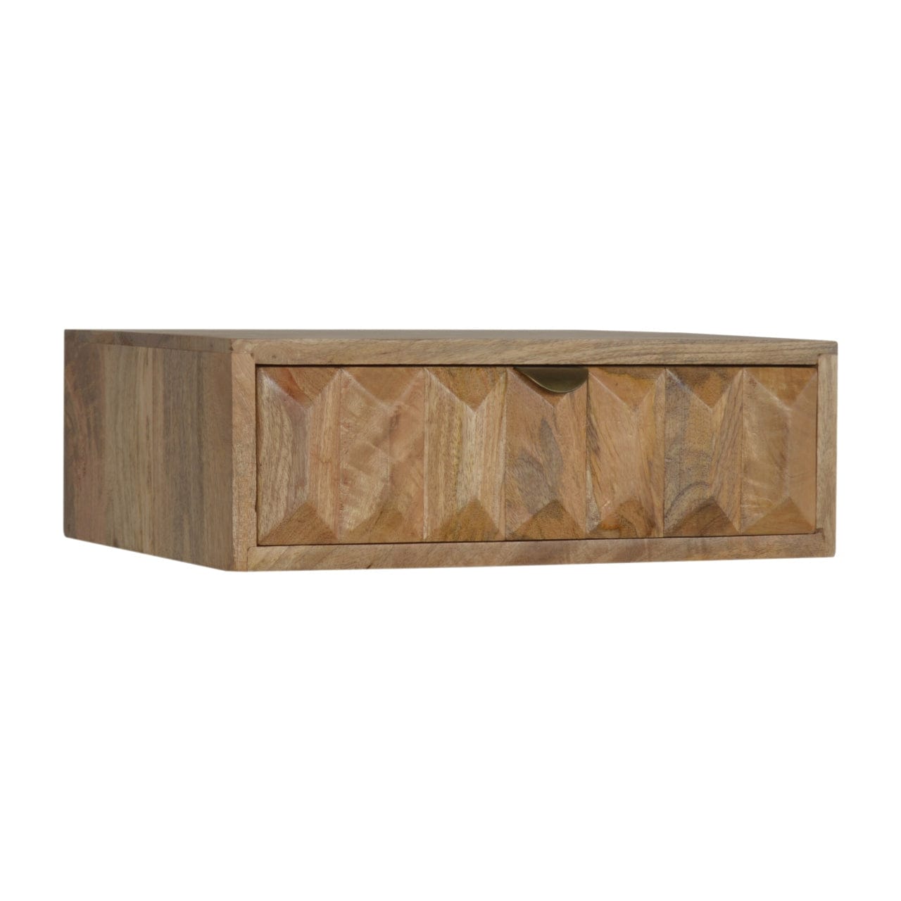 Mid-Century Modern Wall Mounted Prism Nightstand - Solid Mango Wood Bedside Table for Bedroom - main view showing...
