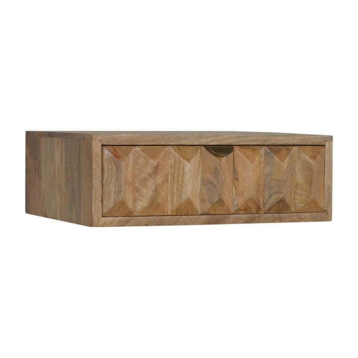Mid-Century Modern Wall Mounted Prism Nightstand - Solid Mango Wood Bedside Table for Bedroom - main view showing...