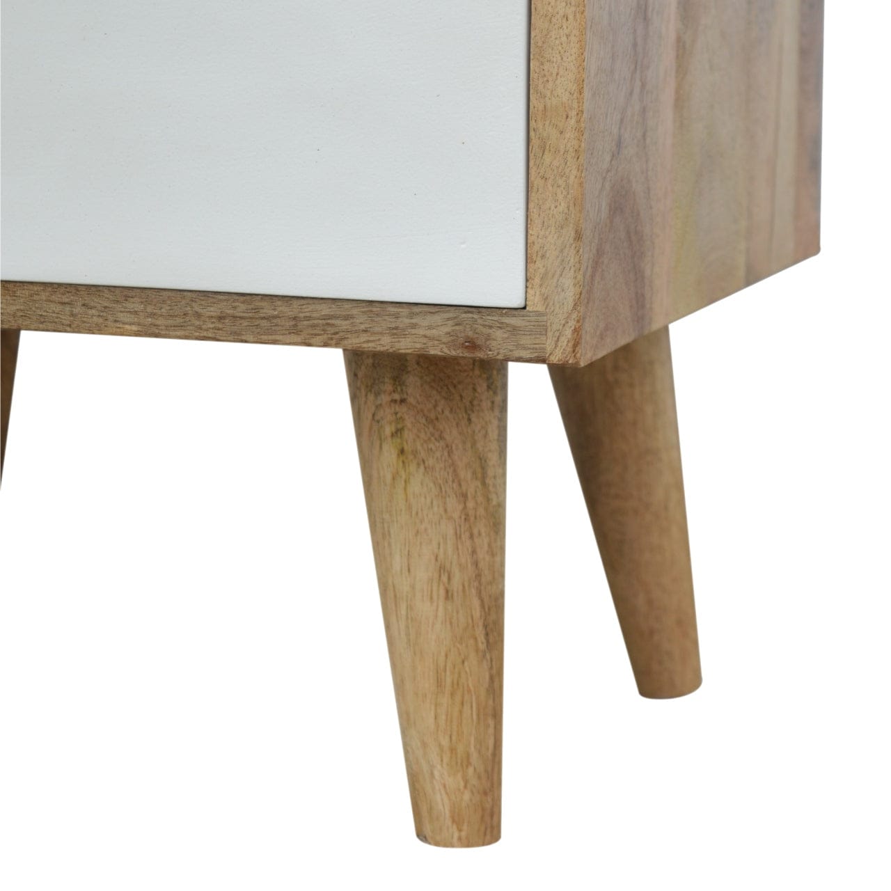 Mid-Century Modern White Envelope Nightstand - Solid Mango Wood Bedside Table for Bedroom - product view 6 showing...