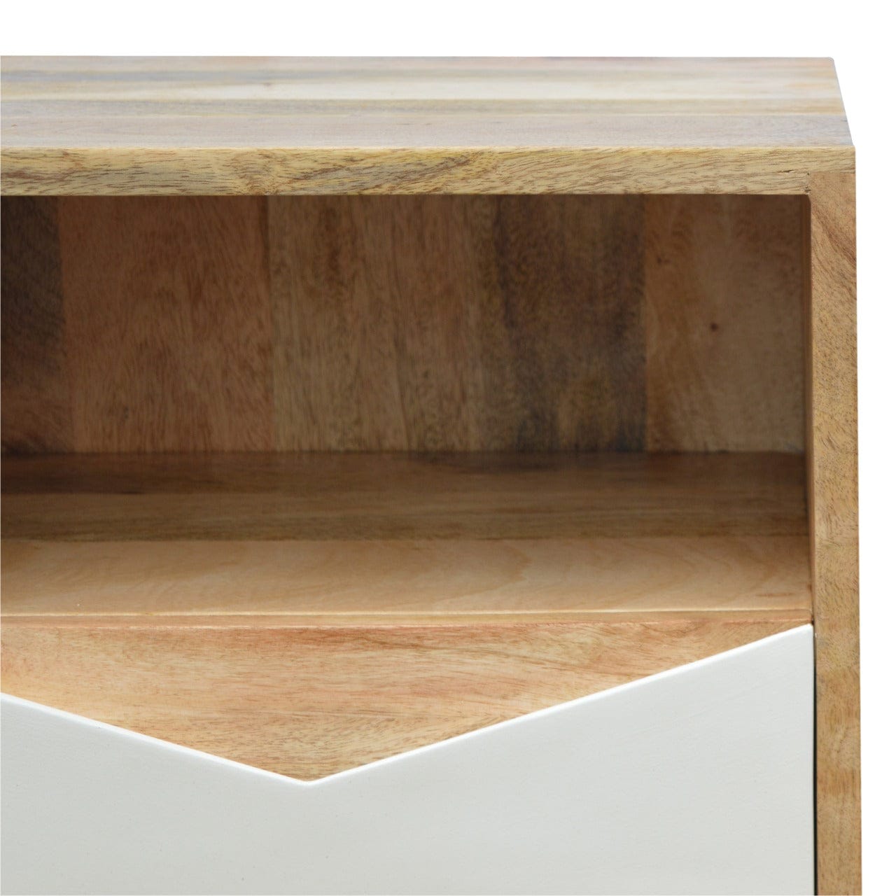 Mid-Century Modern White Envelope Nightstand - Solid Mango Wood Bedside Table for Bedroom - product view 3 showing...