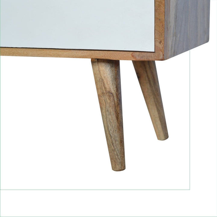 Mid-Century Modern White Sliding TV Stand - Solid Mango Wood Entertainment Center for Living Room - product view 7...