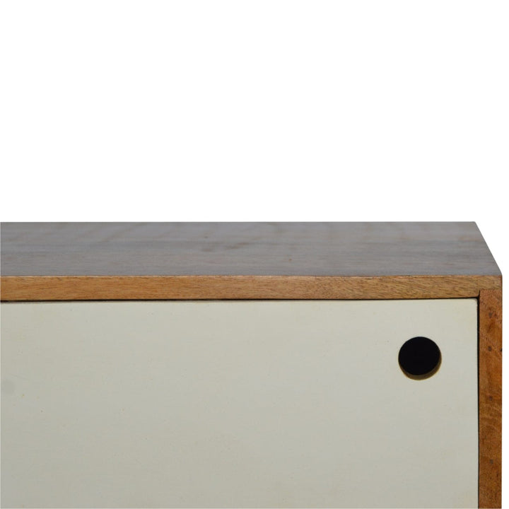 Mid-Century Modern White Sliding TV Stand - Solid Mango Wood Entertainment Center for Living Room - product view 5...