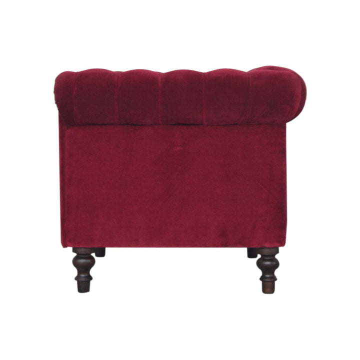 Mid-Century Modern Wine Red Chesterfield Armchair - Solid Mango Wood Accent Chair for Living Room - product view 8...