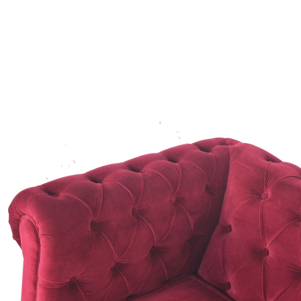 Mid-Century Modern Wine Red Chesterfield Armchair - Solid Mango Wood Accent Chair for Living Room - product view 6...