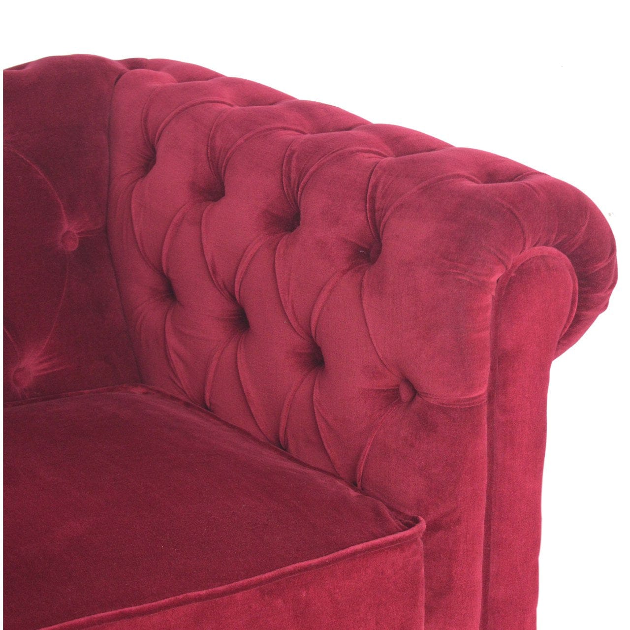 Mid-Century Modern Wine Red Chesterfield Armchair - Solid Mango Wood Accent Chair for Living Room - product view 5...