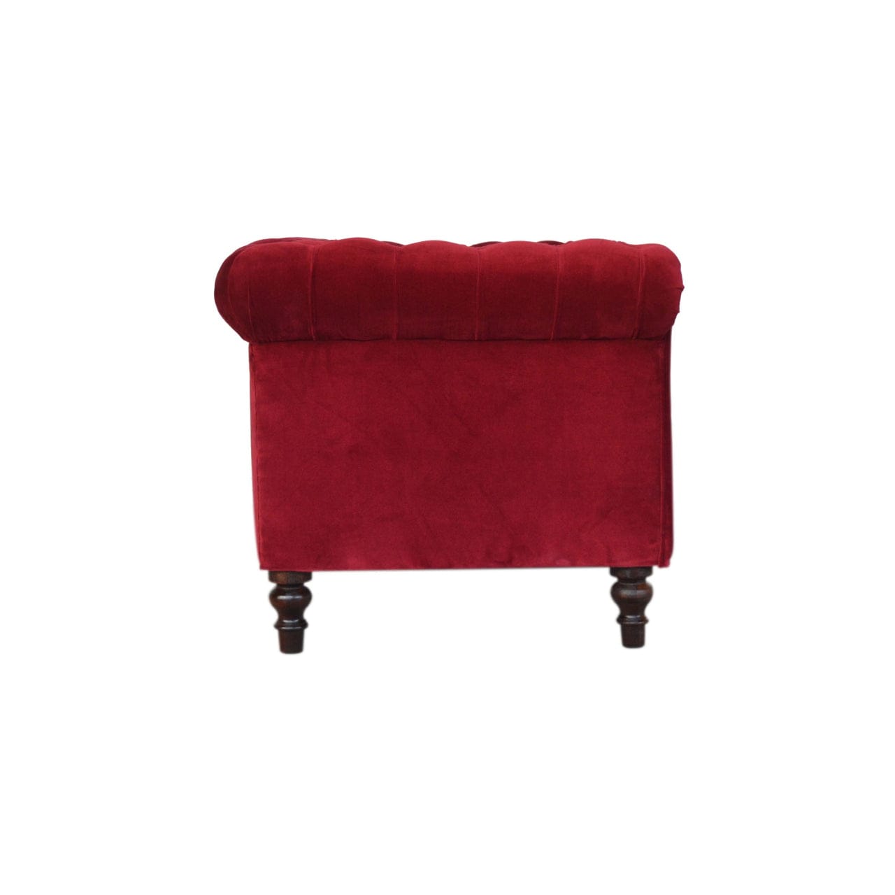Mid-Century Modern Wine Red Velvet Chesterfield Sofa - Solid Mango Wood Couch for Living Room - product view 8 showing...