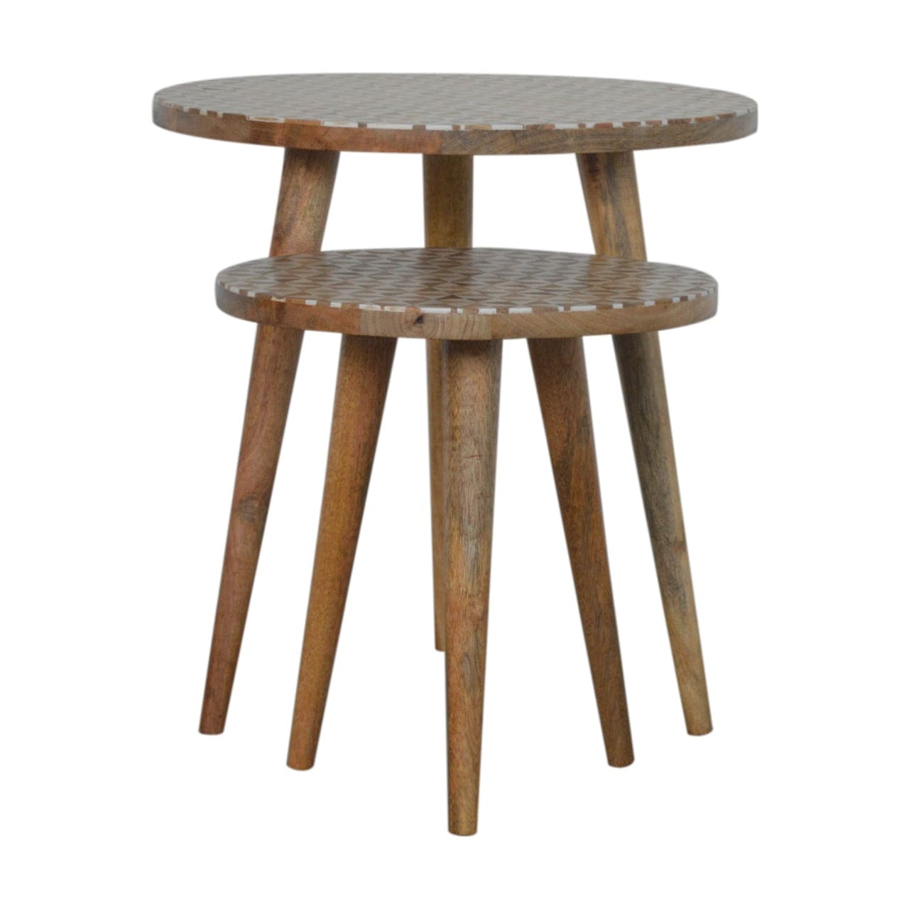 Mid-Century Modern White Pattern Footstool - Solid Mango Wood Accent Stool for Living Room - product view 5 showing...