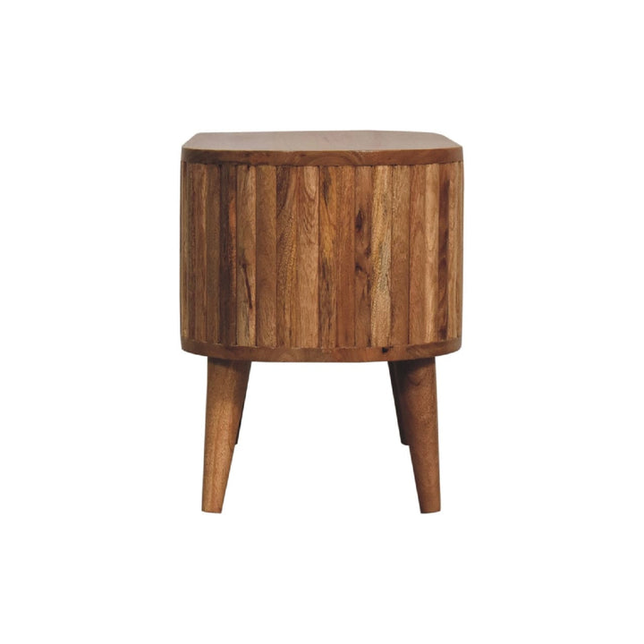 Mid-Century Modern Stripe TV Stand - Solid Mango Wood Entertainment Center for Living Room - product view 6 showing...