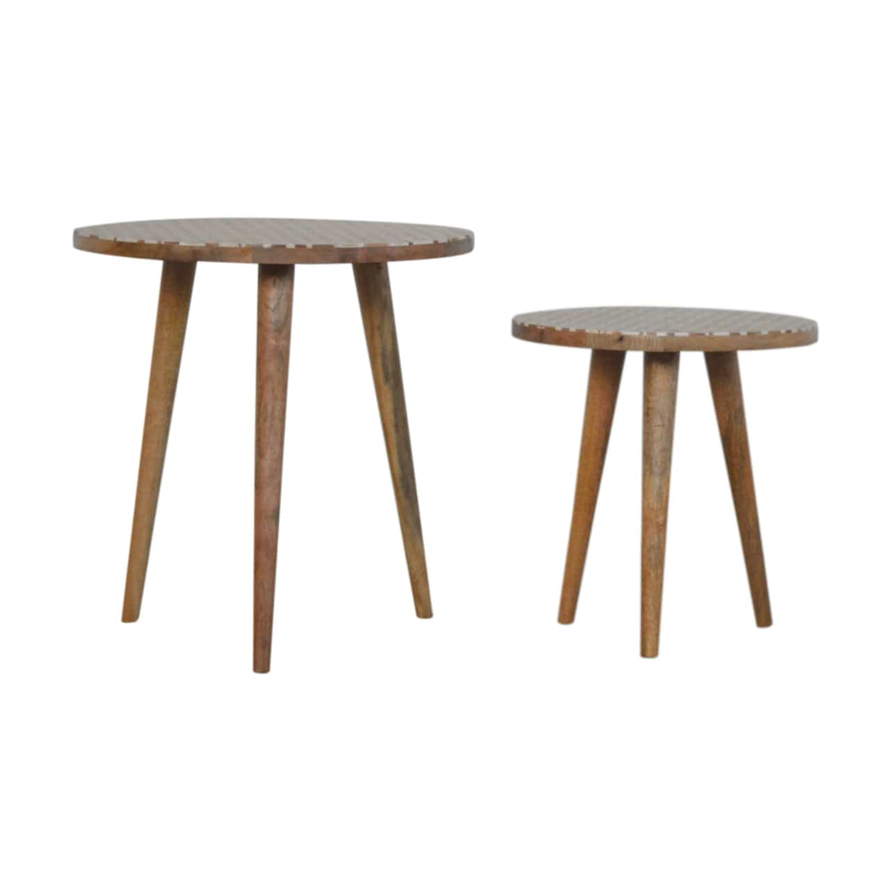 Mid-Century Modern White Pattern Footstool - Solid Mango Wood Accent Stool for Living Room - main view showing...