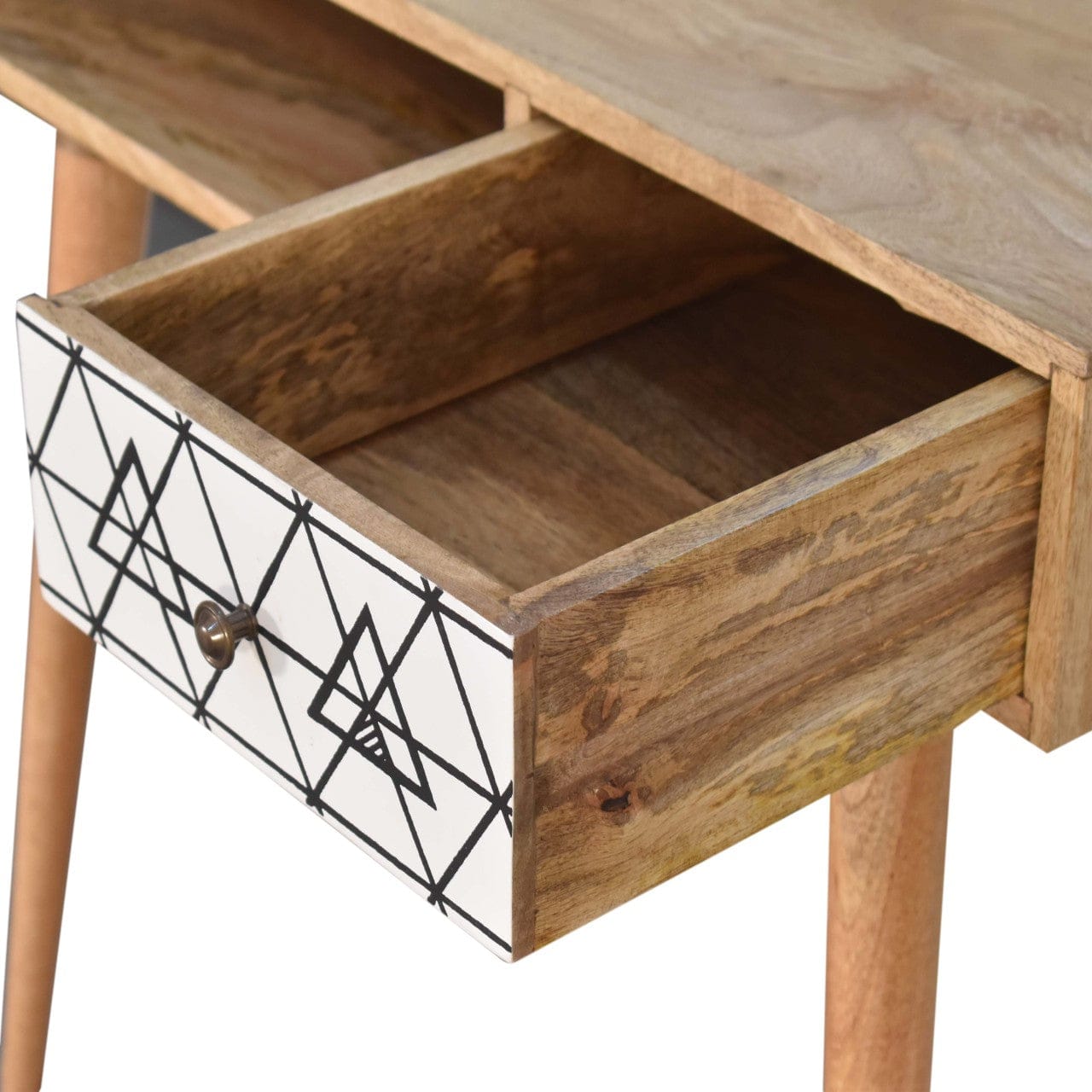 Mid-Century Modern Triangle Printed Writing Desk - Solid Mango Wood Writing Table for Home Office - product view 7...