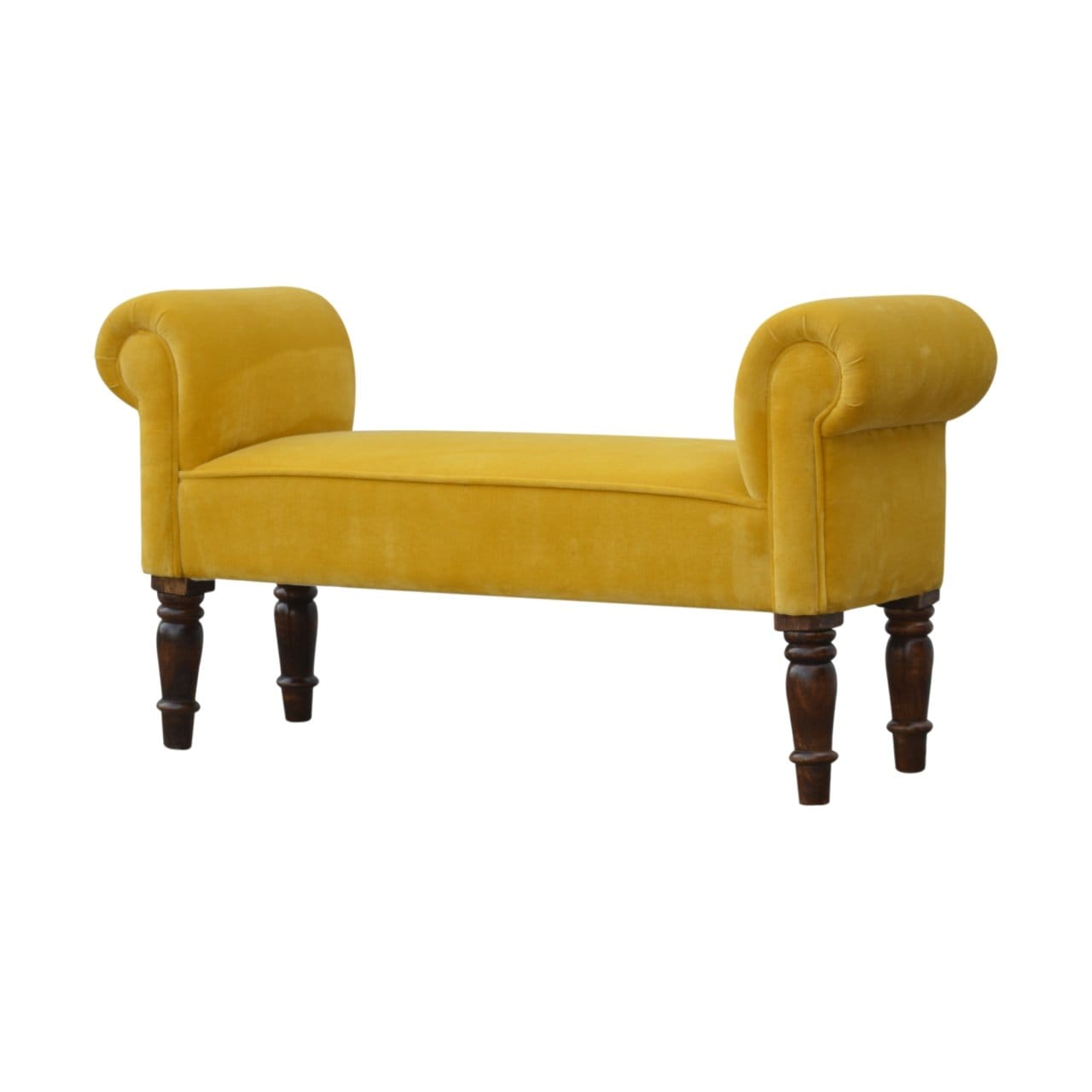 Mid-Century Modern Velvet Bench - Solid Mango Wood Seating Furniture for Entryway - main view showing handcrafted solid...