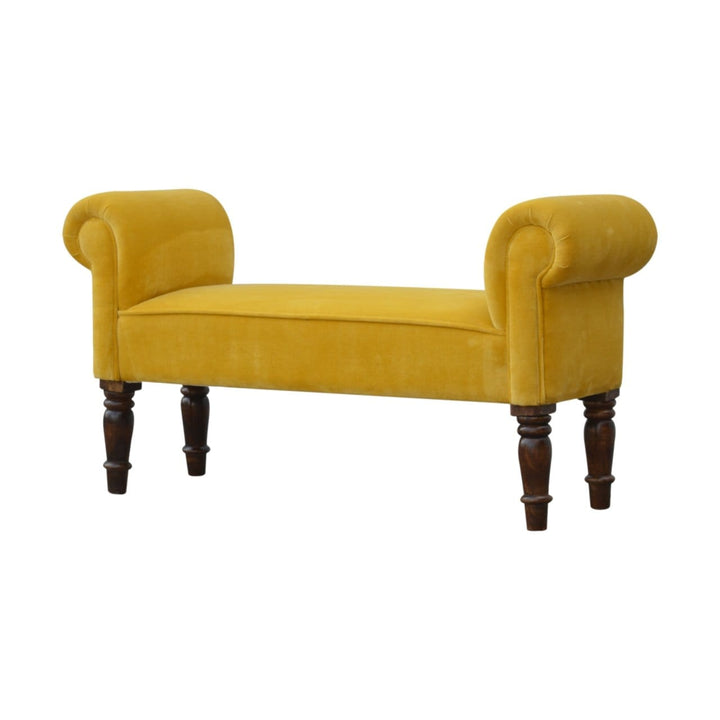 Mid-Century Modern Velvet Bench - Solid Mango Wood Seating Furniture for Entryway - main view showing handcrafted solid...