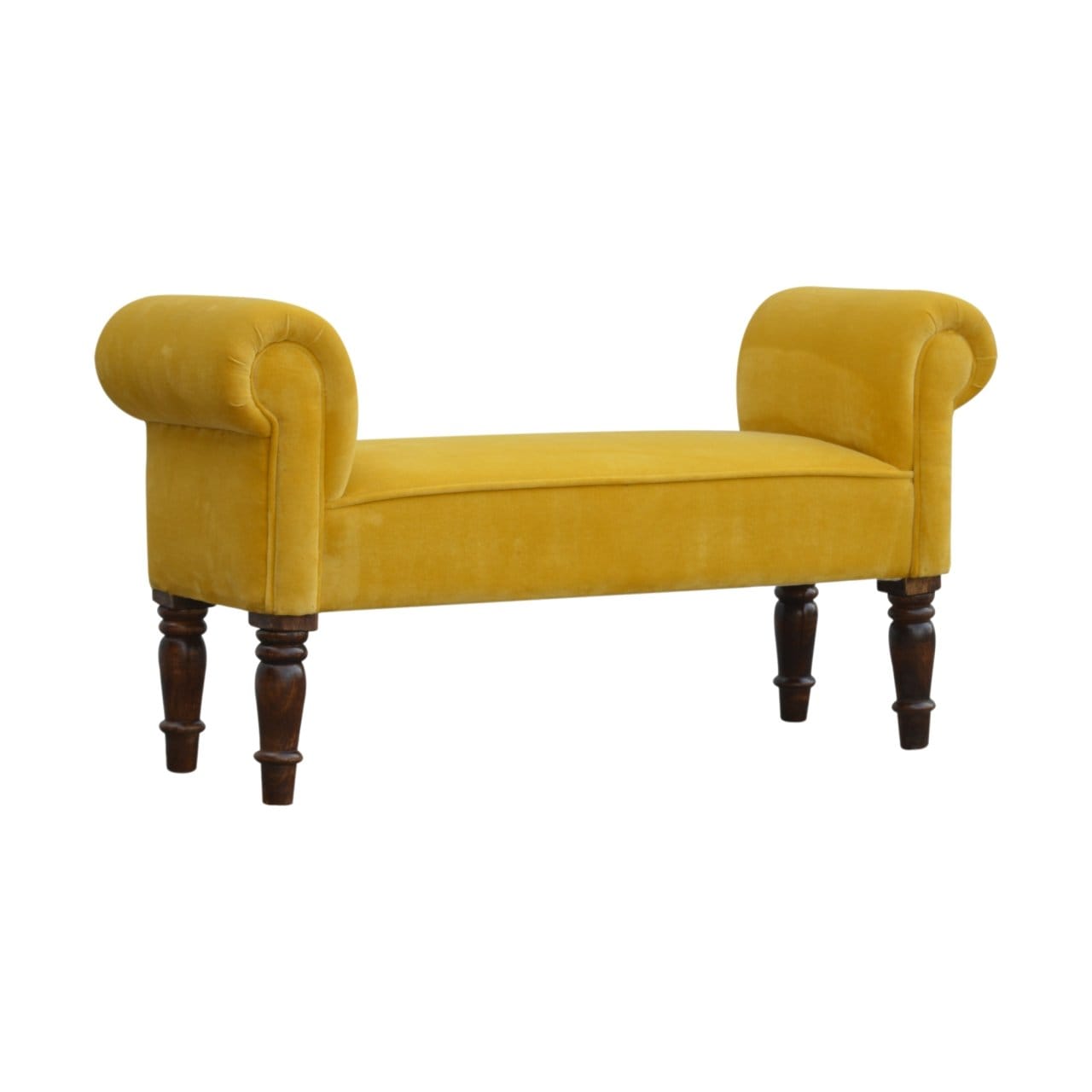 Mid-Century Modern Velvet Bench - Solid Mango Wood Seating Furniture for Entryway - product view 2 showing handcrafted...