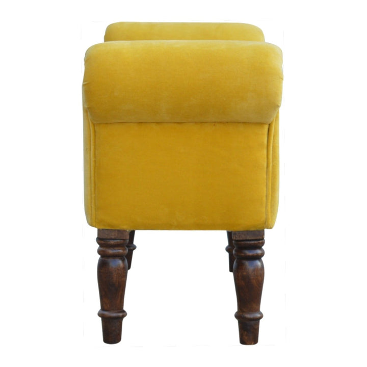 Mid-Century Modern Velvet Bench - Solid Mango Wood Seating Furniture for Entryway - product view 8 showing handcrafted...