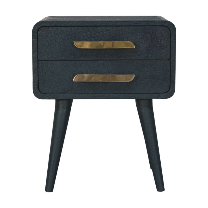 Midnight Teal Nightstand - Solid Mango Wood Bedside Table for Bedroom - product view 3 showing handcrafted solid mango...