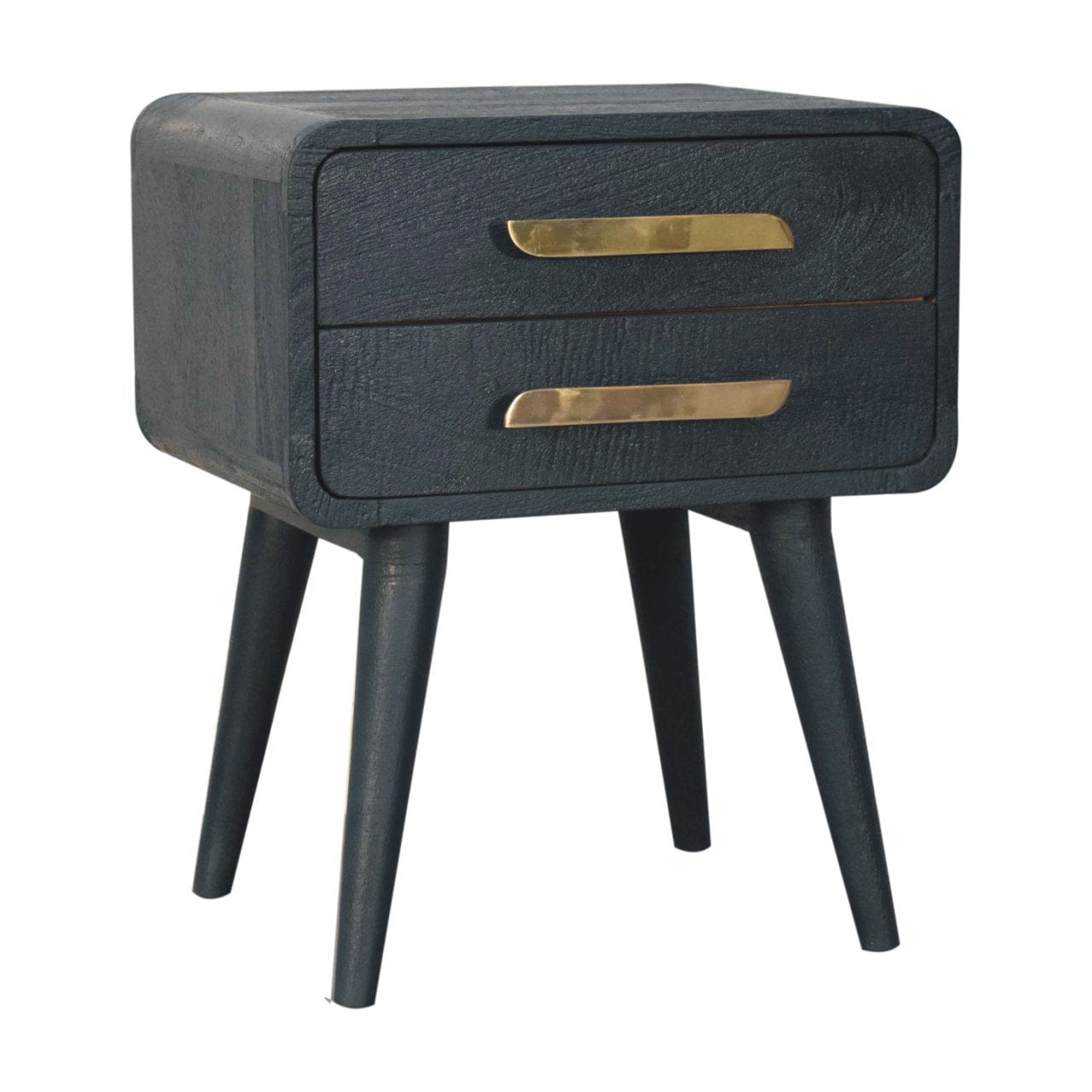 Midnight Teal Nightstand - Solid Mango Wood Bedside Table for Bedroom - product view 4 showing handcrafted solid mango...