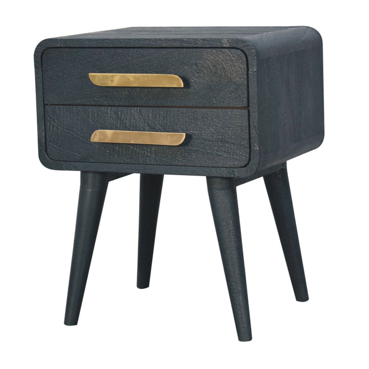 Midnight Teal Nightstand - Solid Mango Wood Bedside Table for Bedroom - product view 5 showing handcrafted solid mango...