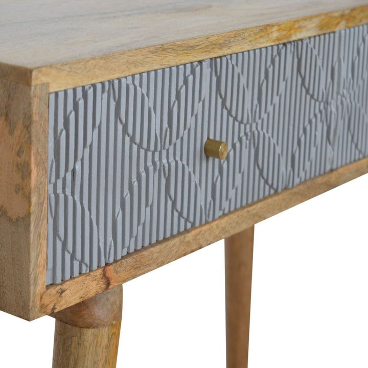 Milan Grey Console Table - Solid Mango Wood Hallway Console for Entryway - product view 3 showing handcrafted solid mango...