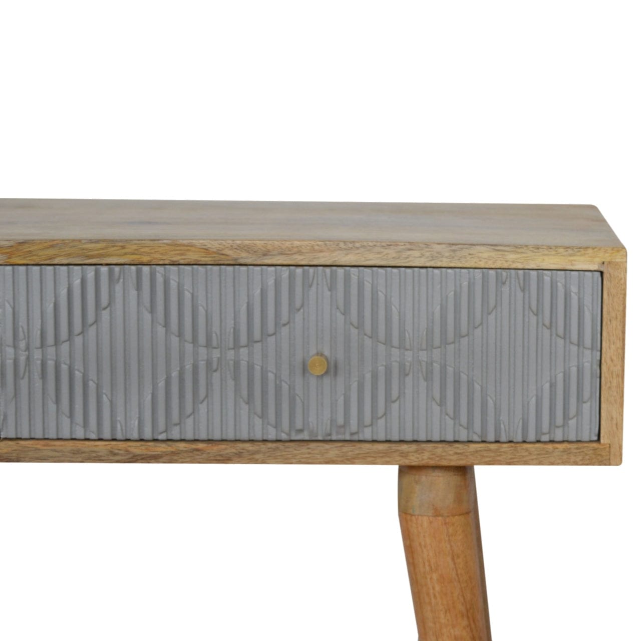 Milan Grey Console Table - Solid Mango Wood Hallway Console for Entryway - product view 2 showing handcrafted solid mango...