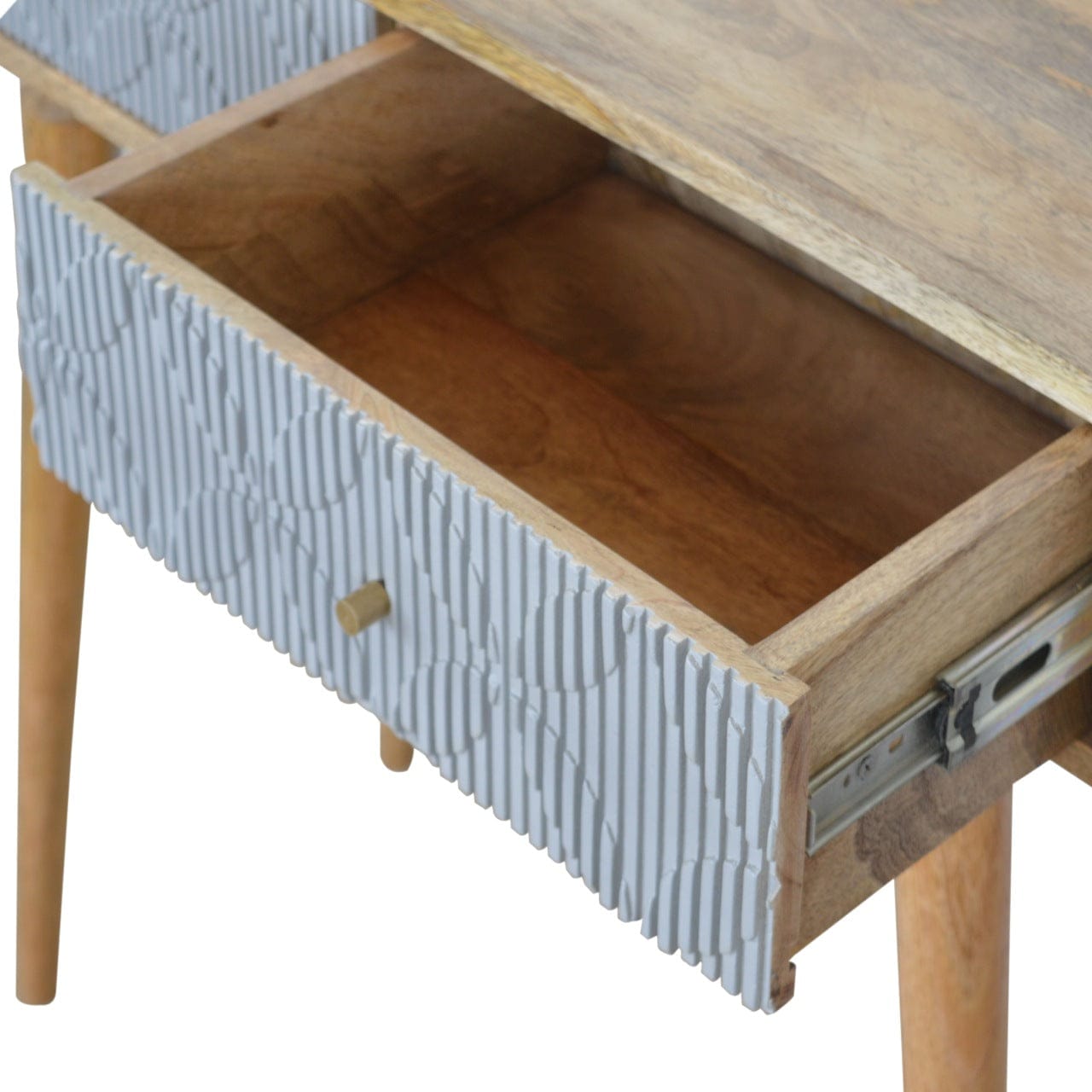 Milan Grey Console Table - Solid Mango Wood Hallway Console for Entryway - product view 5 showing handcrafted solid mango...