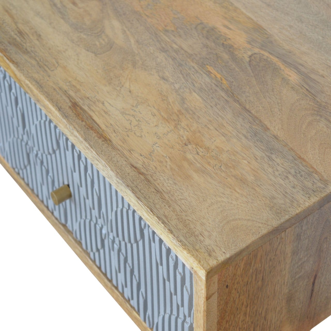 Milan Grey Console Table - Solid Mango Wood Hallway Console for Entryway - product view 4 showing handcrafted solid mango...