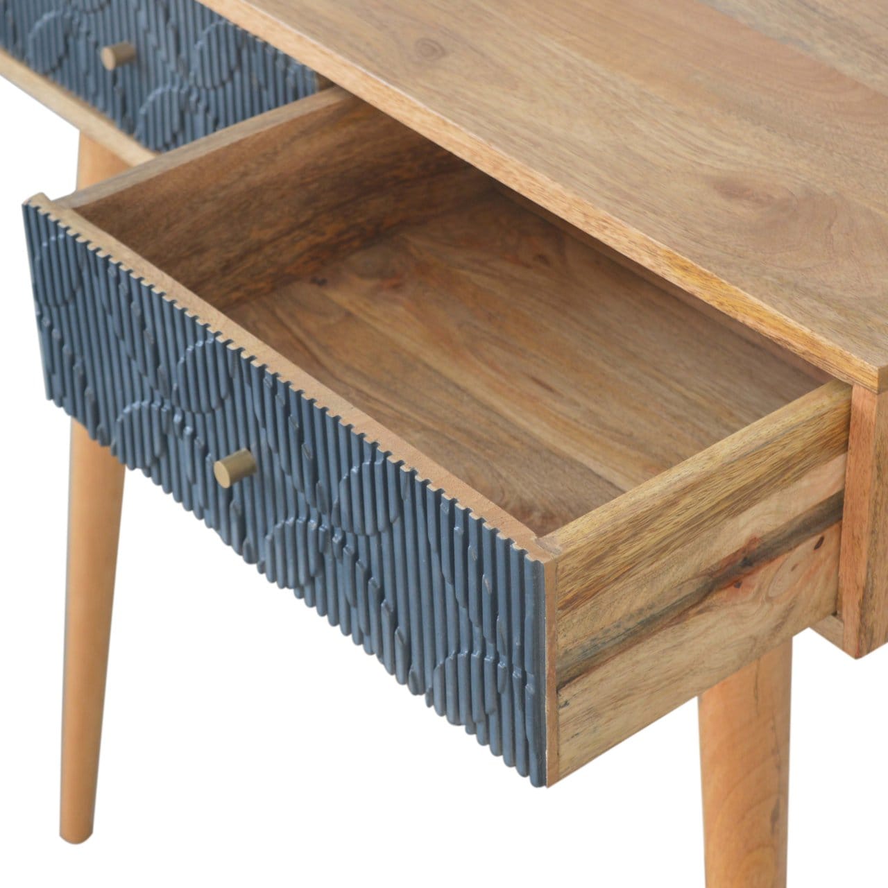 Milan Navy Console Table - Solid Mango Wood Hallway Console for Entryway - product view 5 showing handcrafted solid mango...