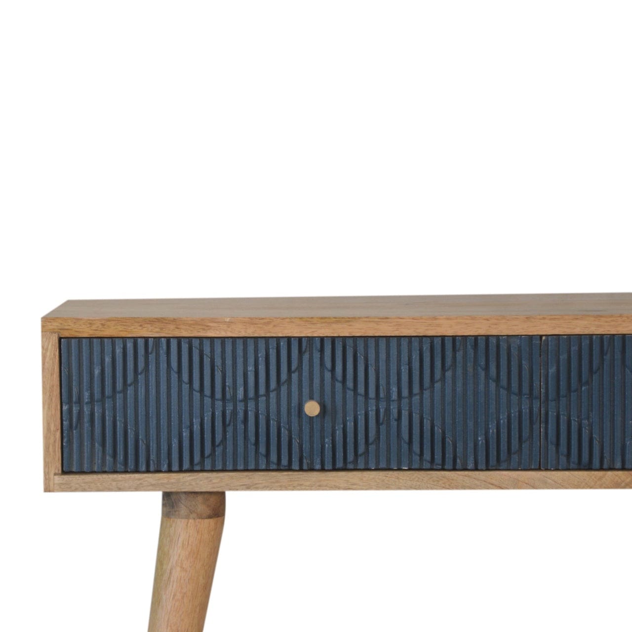 Milan Navy Console Table - Solid Mango Wood Hallway Console for Entryway - product view 3 showing handcrafted solid mango...