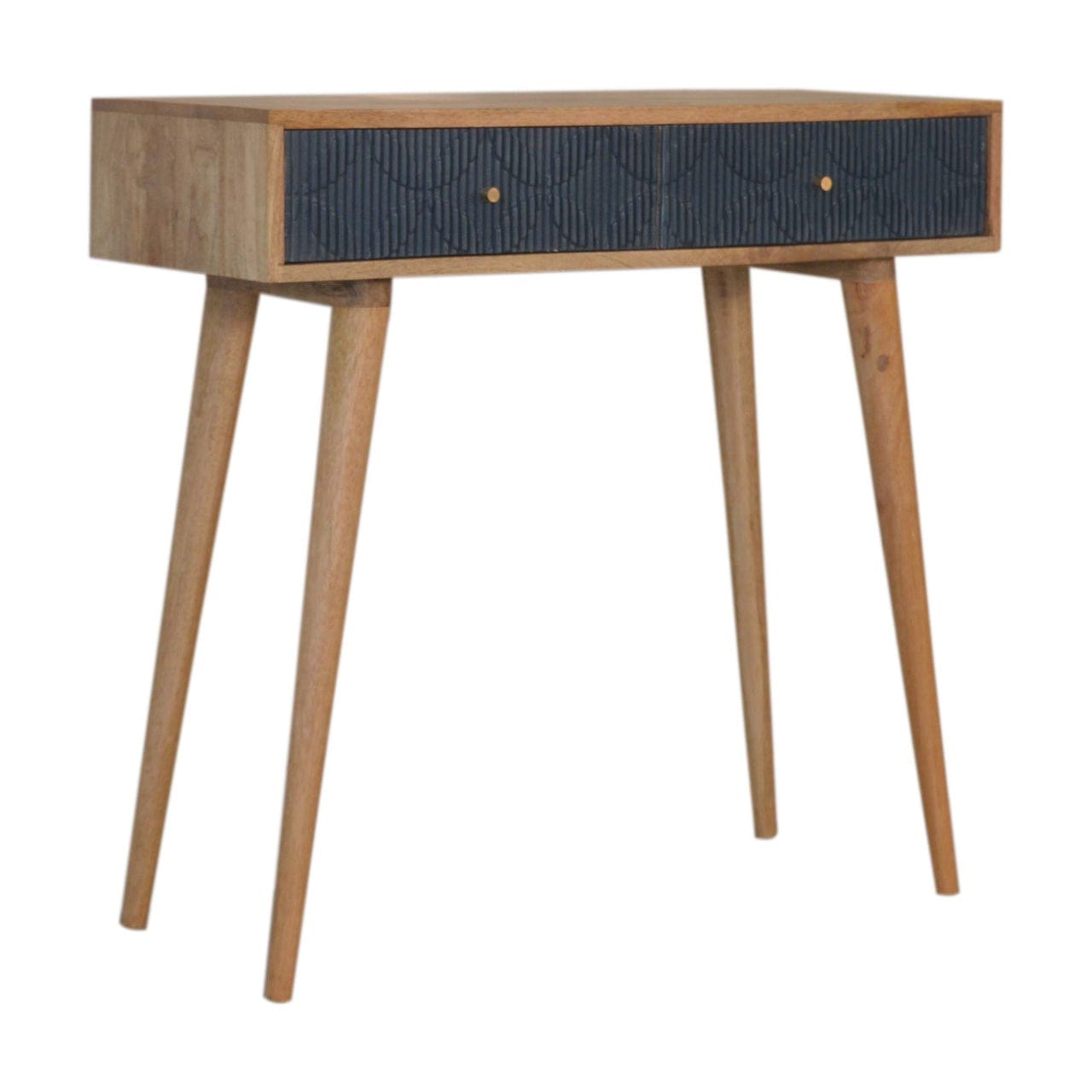 Milan Navy Console Table - Solid Mango Wood Hallway Console for Entryway - product view 2 showing handcrafted solid mango...
