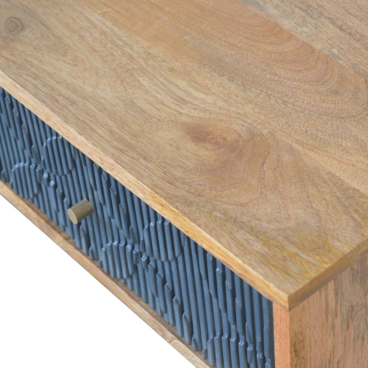 Milan Navy Console Table - Solid Mango Wood Hallway Console for Entryway - product view 4 showing handcrafted solid mango...