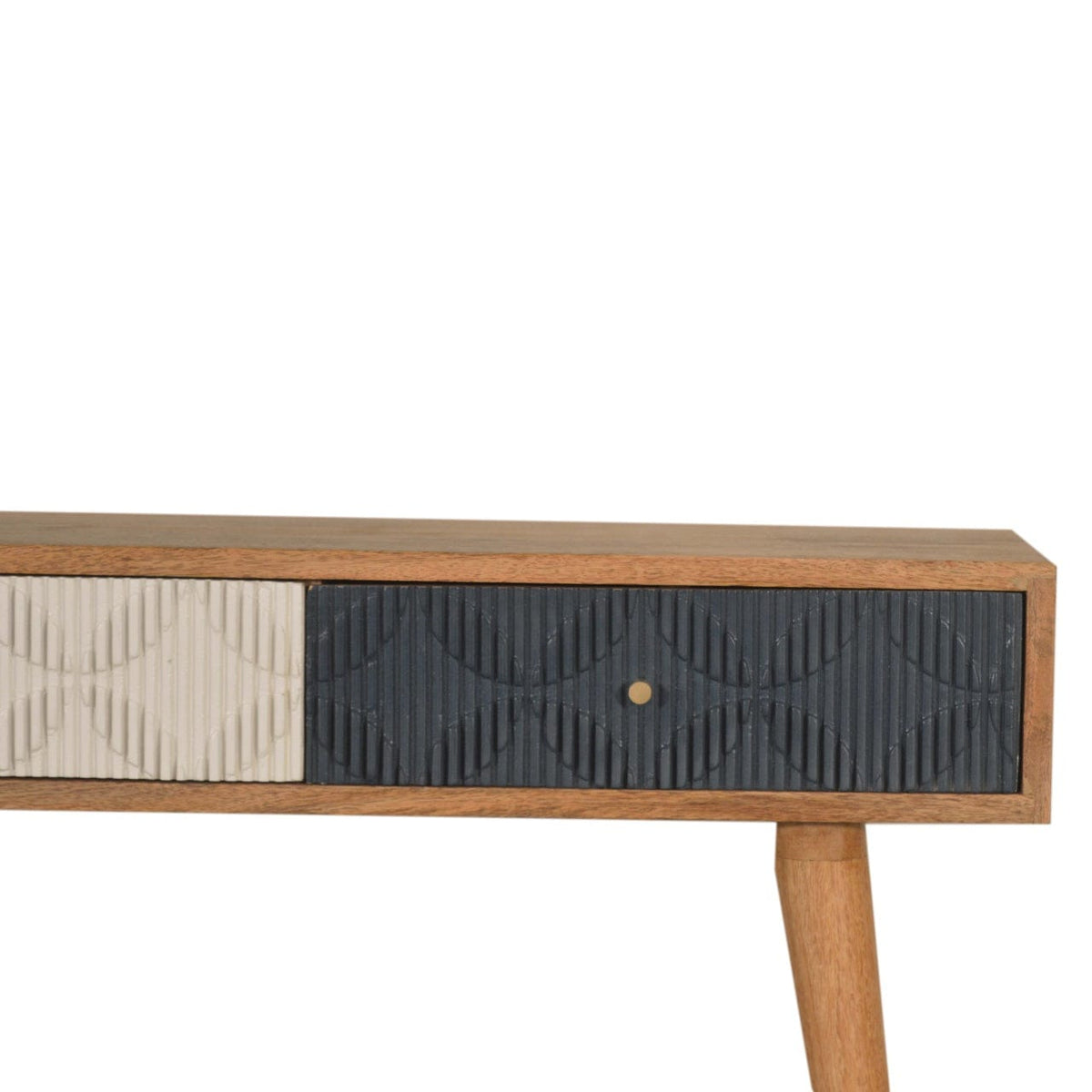 Milan Navy and White Console - Entryway & Hallway Table in Solid Mango Wood - product view 4 showing handcrafted solid...