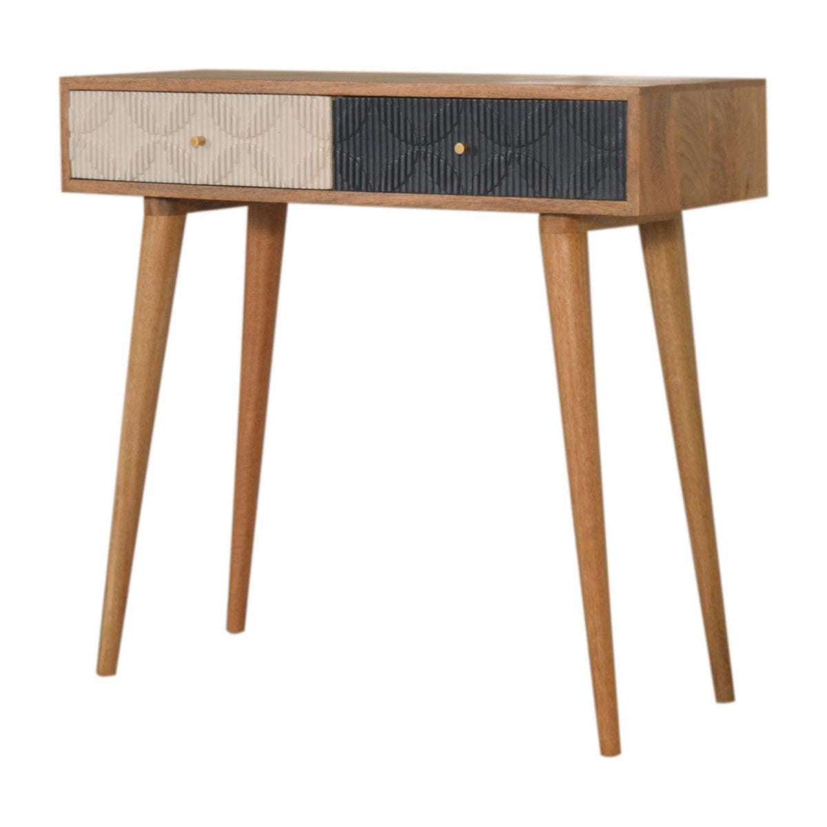 Milan Navy and White Console - Entryway & Hallway Table in Solid Mango Wood - product view 3 showing handcrafted solid...