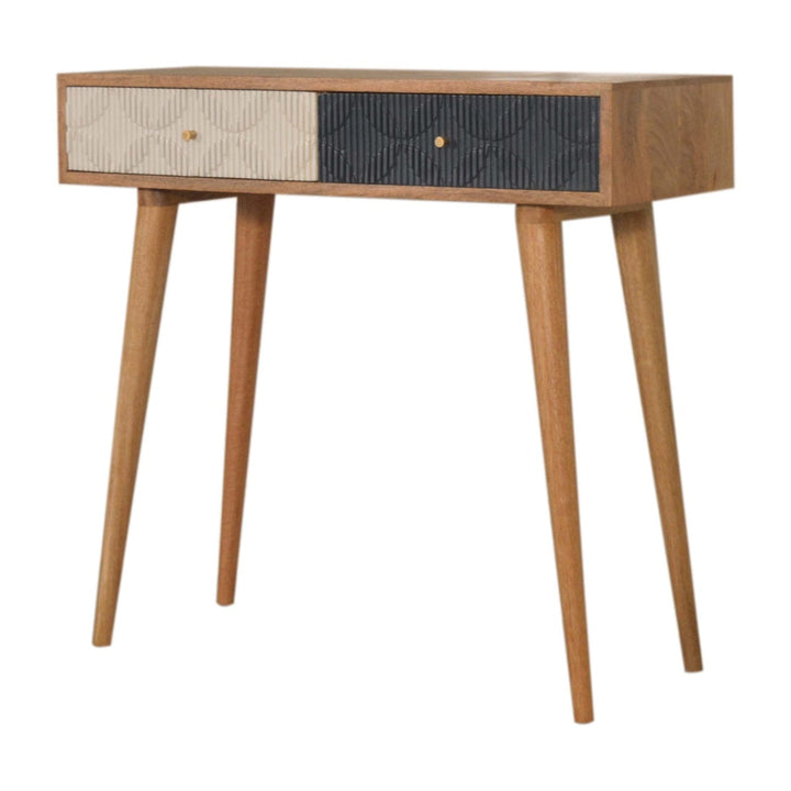 Milan Navy and White Console - Entryway & Hallway Table in Solid Mango Wood - product view 3 showing handcrafted solid...