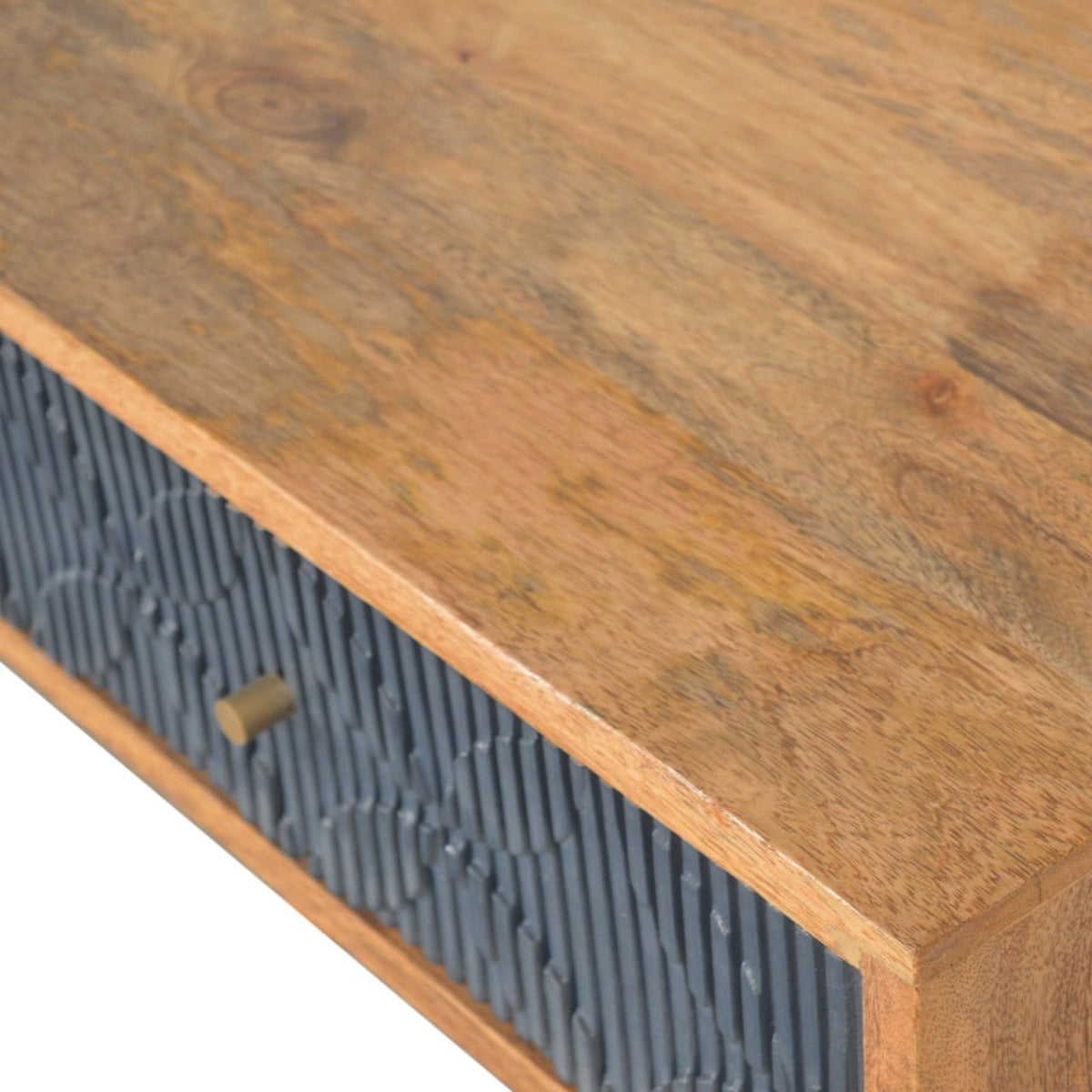 Milan Navy and White Console - Entryway & Hallway Table in Solid Mango Wood - product view 5 showing handcrafted solid...
