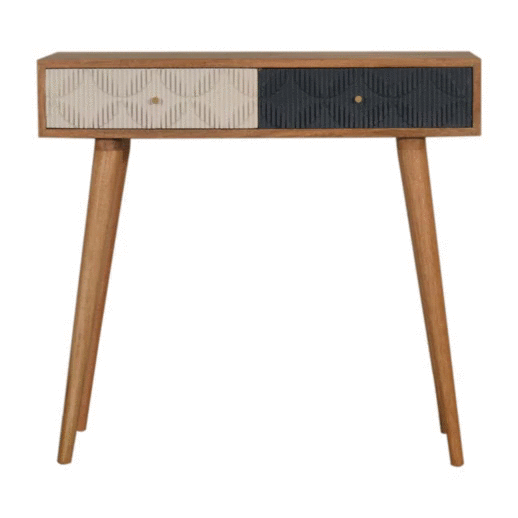 Milan Navy and White Console - Entryway & Hallway Table in Solid Mango Wood - product view 2 showing handcrafted solid...