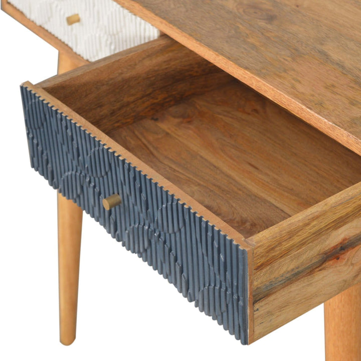 Milan Navy and White Console - Entryway & Hallway Table in Solid Mango Wood - product view 6 showing handcrafted solid...