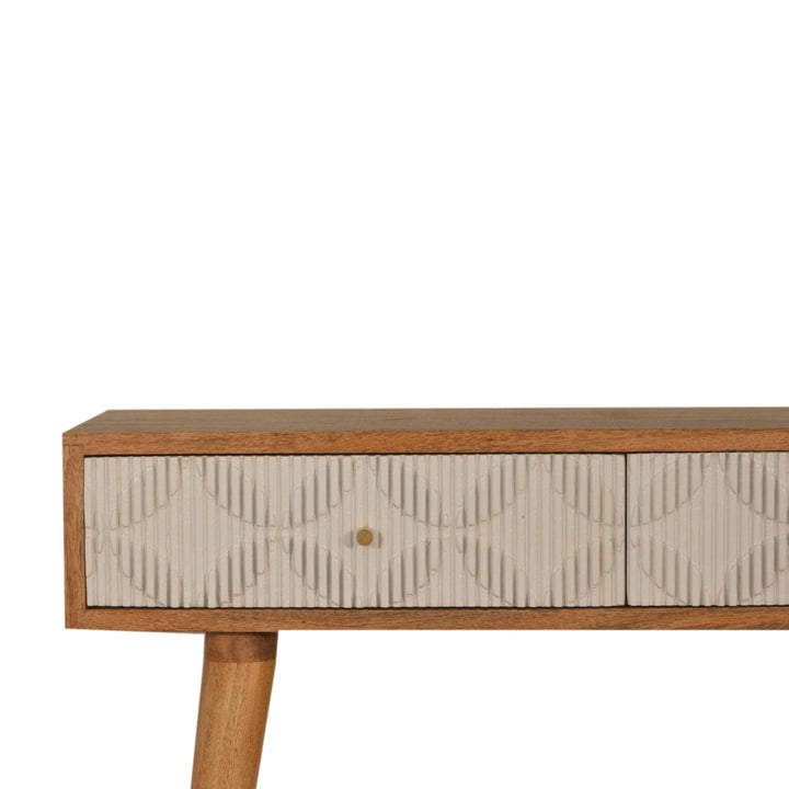 Milan White Console Table - Solid Mango Wood Hallway Console for Entryway - product view 3 showing handcrafted solid...