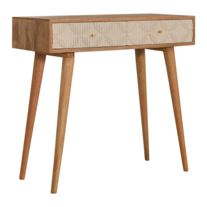 Milan White Console Table - Solid Mango Wood Hallway Console for Entryway - main view showing handcrafted solid mango...