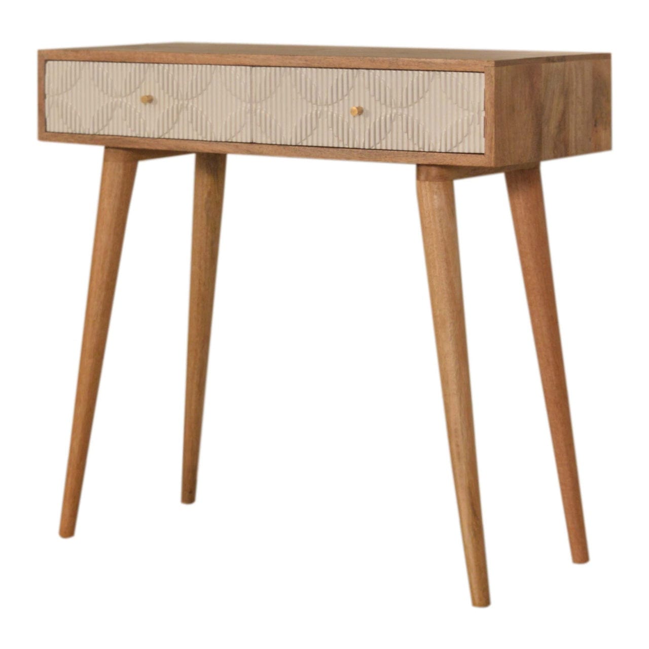 Milan White Console Table - Solid Mango Wood Hallway Console for Entryway - product view 2 showing handcrafted solid...