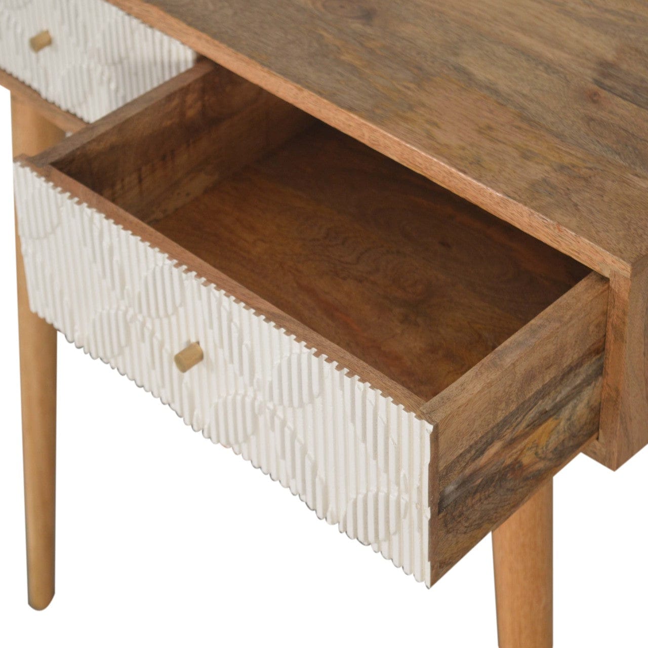 Milan White Console Table - Solid Mango Wood Hallway Console for Entryway - product view 5 showing handcrafted solid...