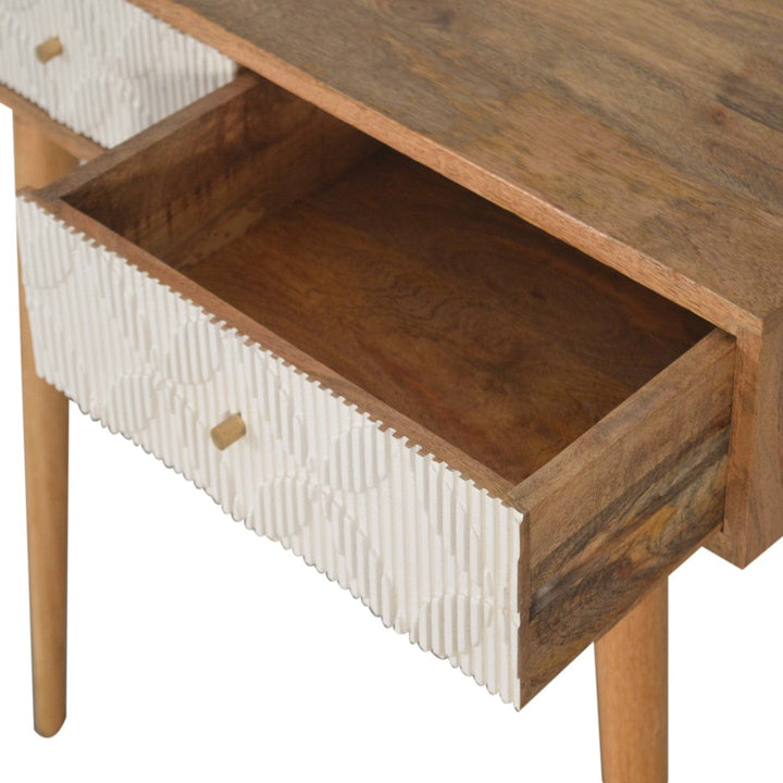 Milan White Console Table - Solid Mango Wood Hallway Console for Entryway - product view 5 showing handcrafted solid...