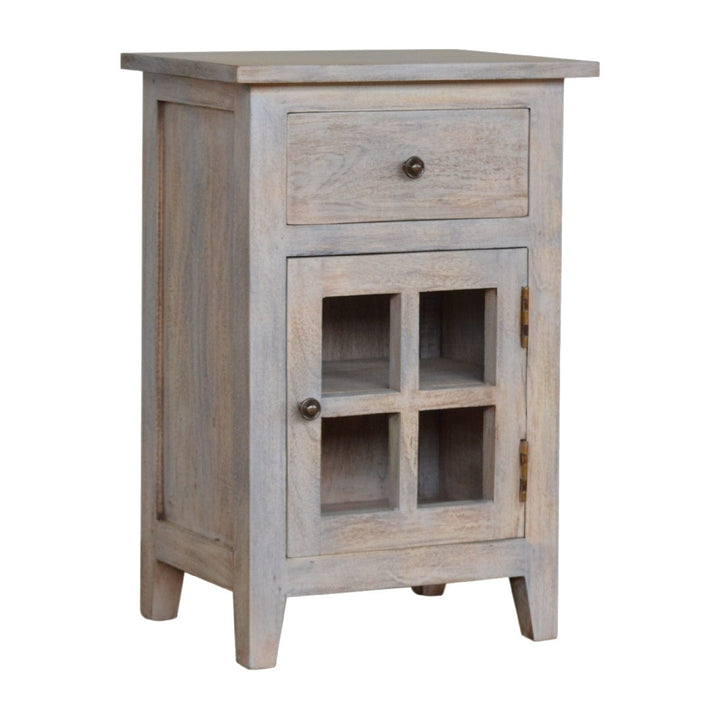 Mini Acid Wash Nightstand - Solid Mango Wood Bedside Table for Bedroom - product view 2 showing handcrafted solid mango...
