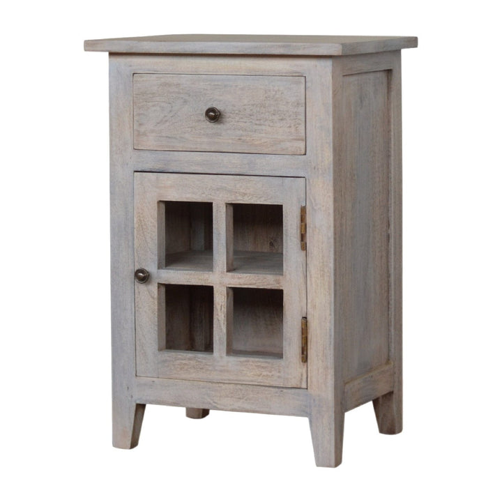 Mini Acid Wash Nightstand - Solid Mango Wood Bedside Table for Bedroom - product view 3 showing handcrafted solid mango...