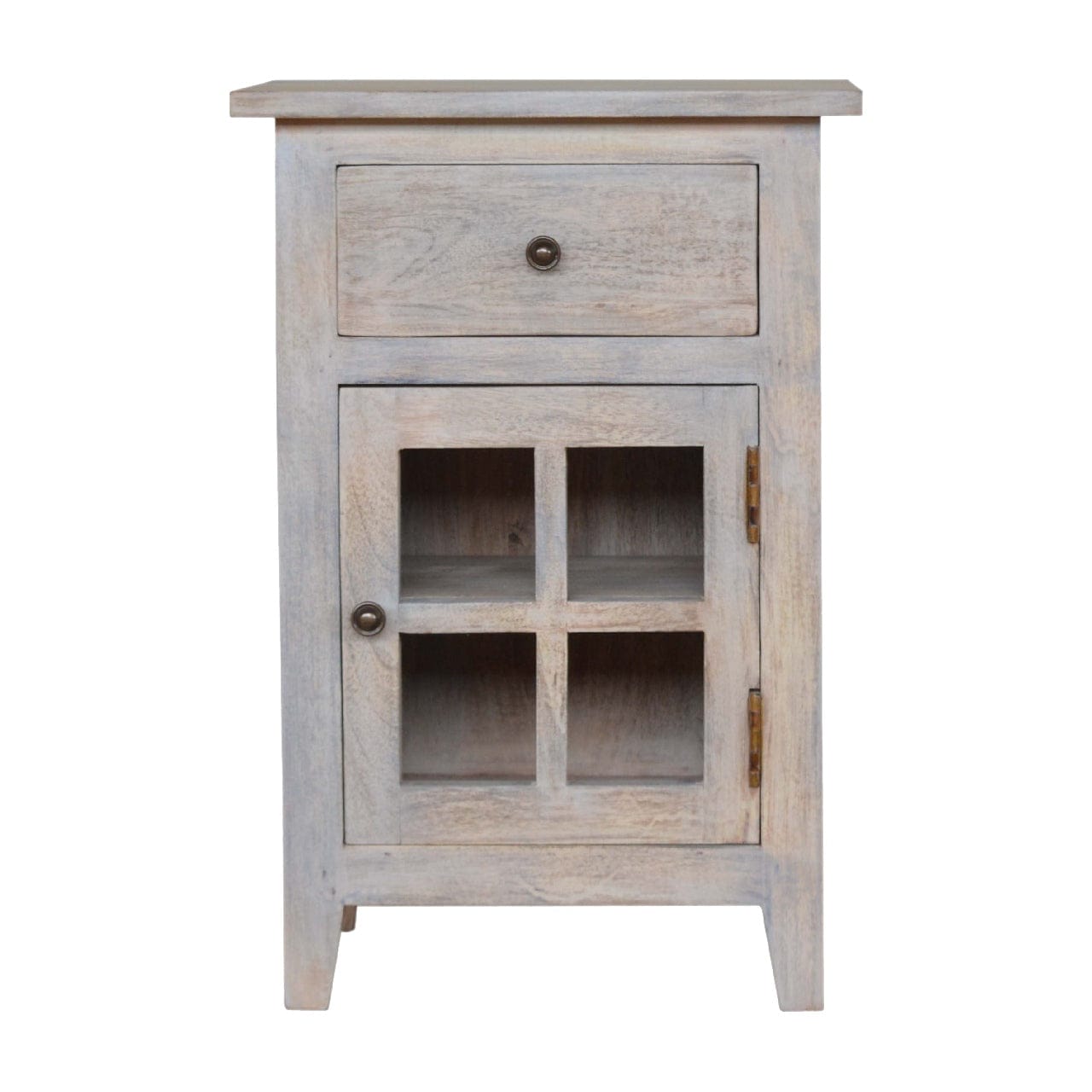 Mini Acid Wash Nightstand - Solid Mango Wood Bedside Table for Bedroom - main view showing handcrafted solid mango wood...