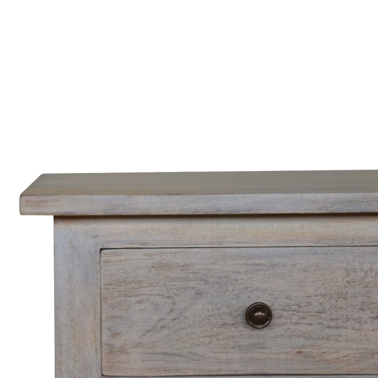 Mini Acid Wash Nightstand - Solid Mango Wood Bedside Table for Bedroom - product view 4 showing handcrafted solid mango...