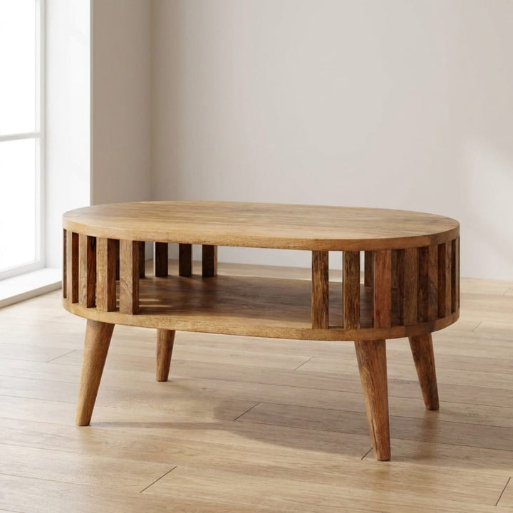 Mini Ariella Coffee Table - Solid Mango Wood Center Table for Living Room - main view showing handcrafted solid mango...