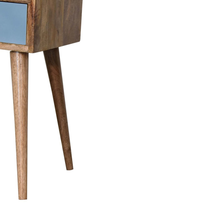 Mini Blue Hand Painted Nightstand - Solid Mango Wood Bedside Table for Bedroom - product view 6 showing handcrafted solid...