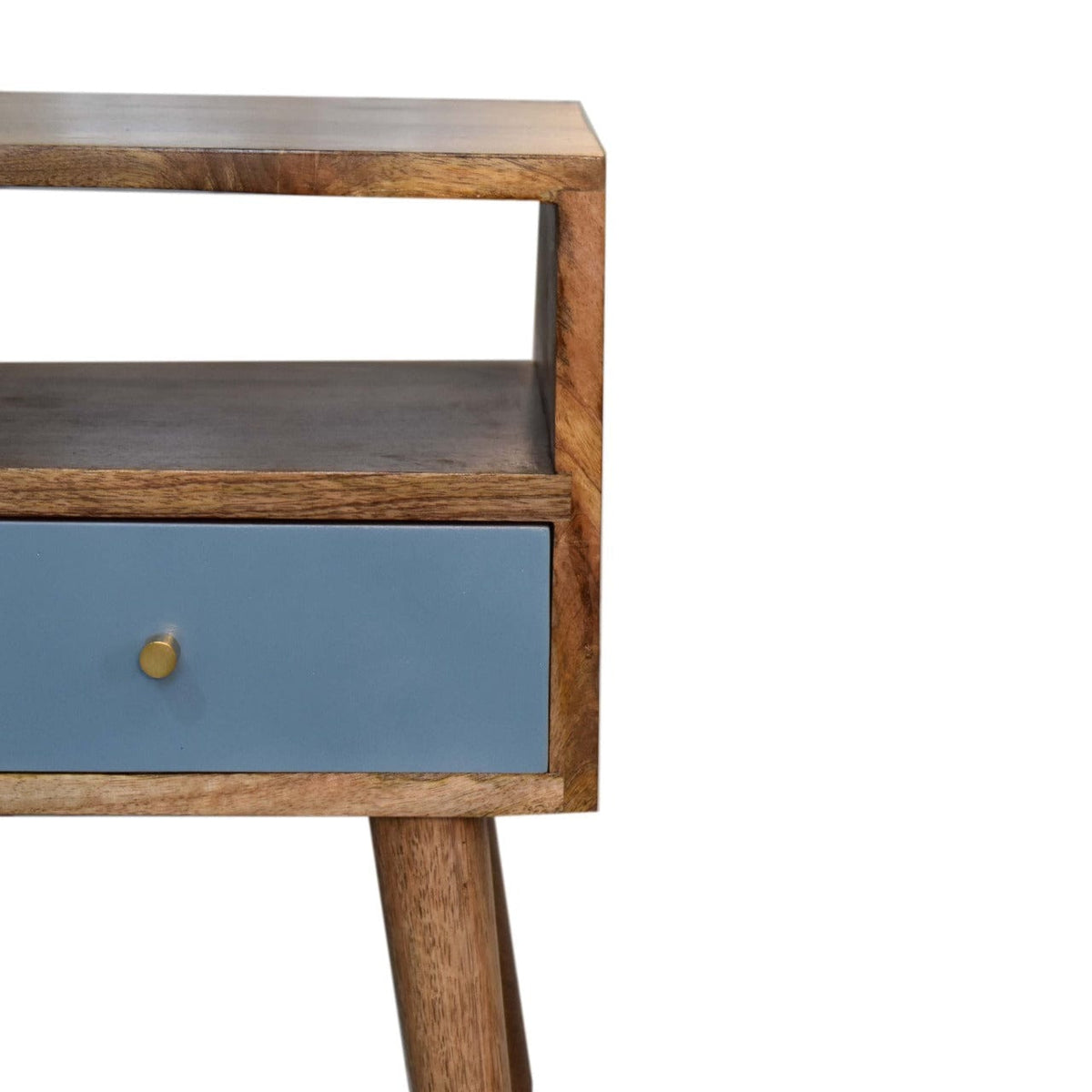 Mini Blue Hand Painted Nightstand - Solid Mango Wood Bedside Table for Bedroom - product view 3 showing handcrafted solid...