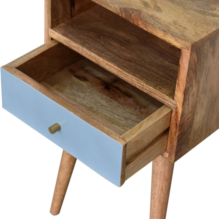 Mini Blue Hand Painted Nightstand - Solid Mango Wood Bedside Table for Bedroom - product view 5 showing handcrafted solid...