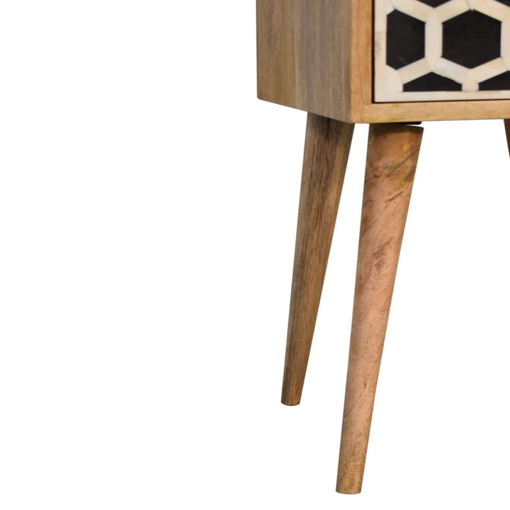 Mini Bone Inlay 2 Drawer Nightstand - Solid Mango Wood Bedside Table for Bedroom - product view 7 showing handcrafted...