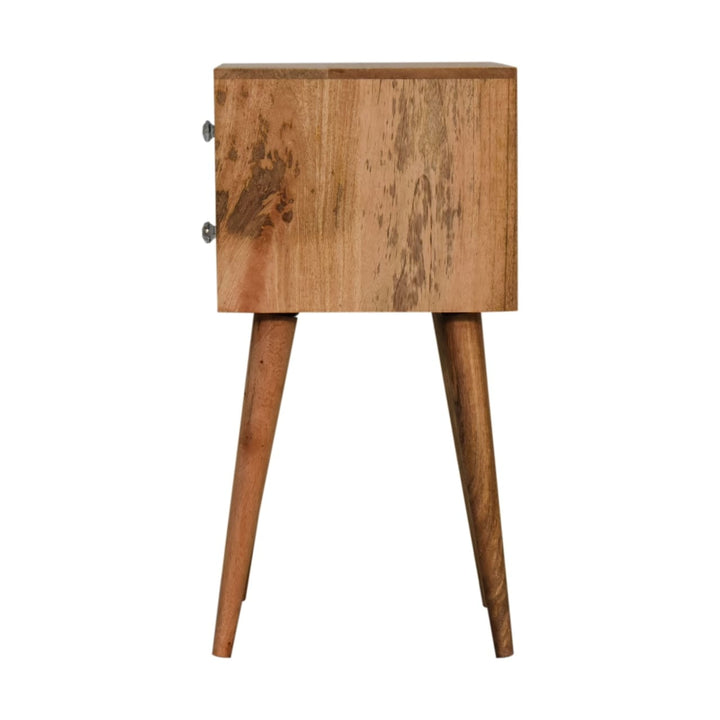 Mini Bone Inlay 2 Drawer Nightstand - Solid Mango Wood Bedside Table for Bedroom - product view 8 showing handcrafted...